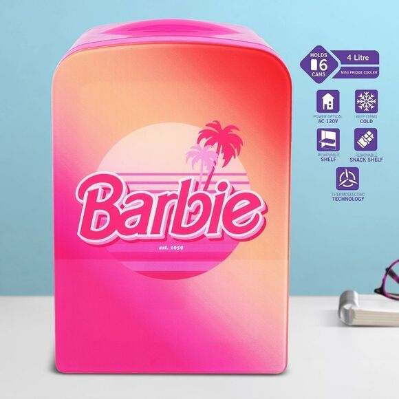 Last One Barbie Hot Pink Malibu 4L Cooler Mini Fridge with Glass Door 6 Can - Picture 7 of 13